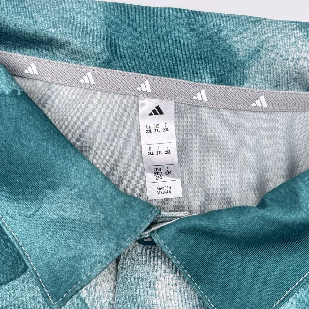 2XL Adidas Men's Ultimate Polo Cloud Print Golf Shirt,Green/Wndr Silver,Size 2XL